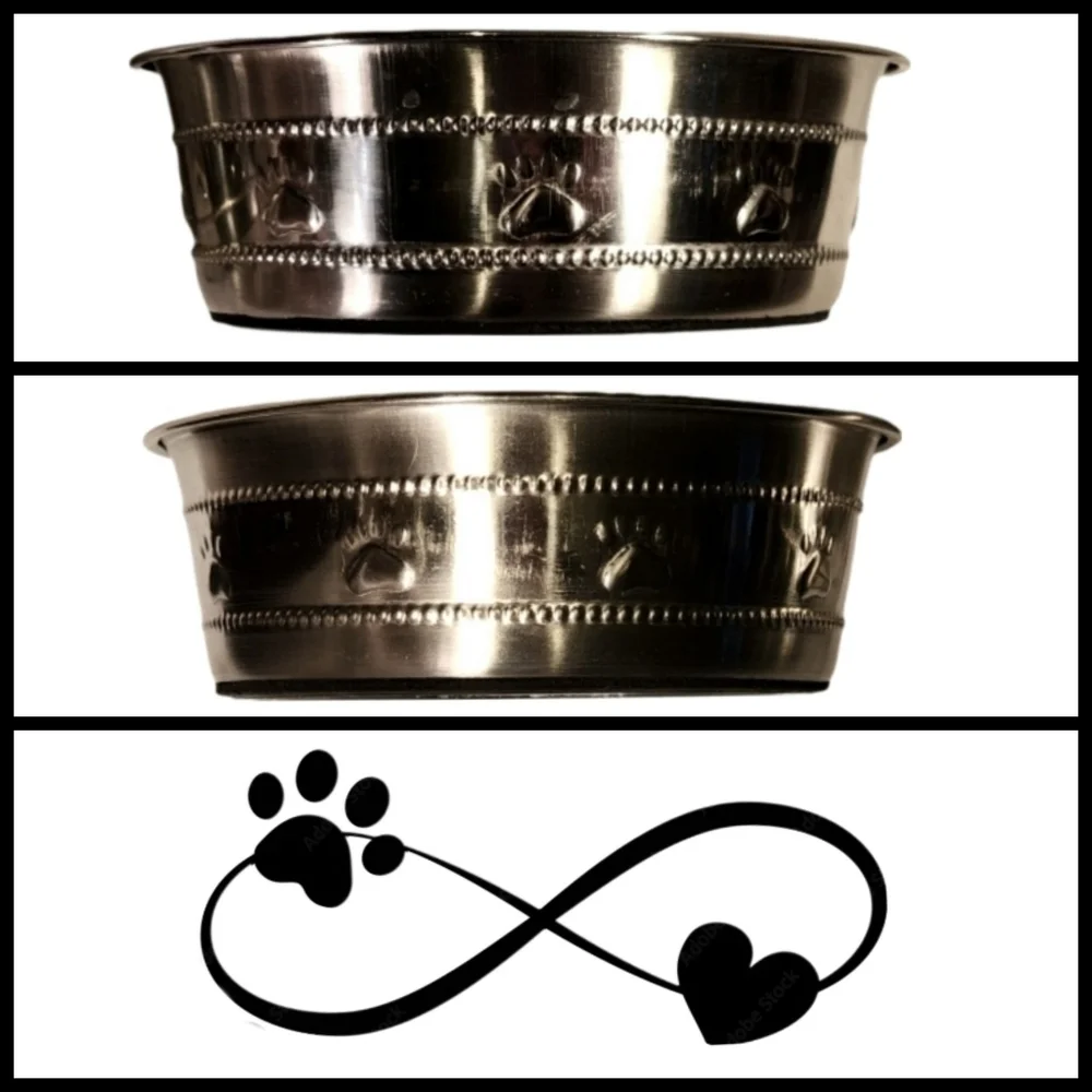 Stainless Steel Pawprint Bowls with Rubber Base (Set of 2)